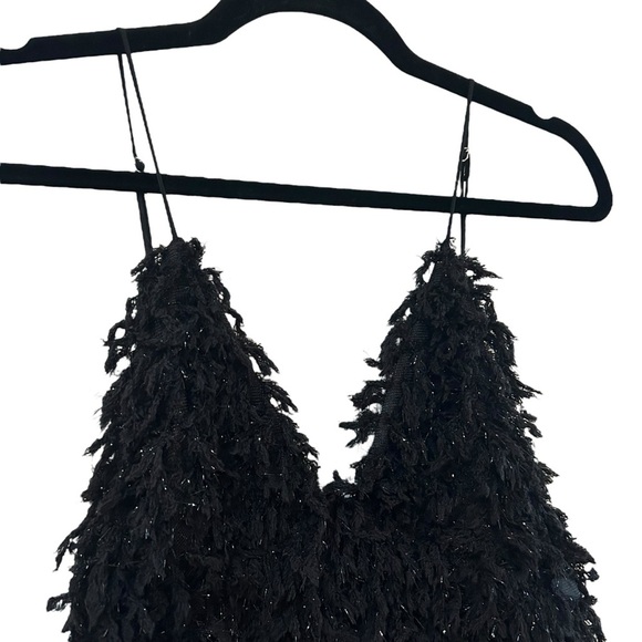 For Love & Lemons Kamara Mini Dress Sz M Black Metallic Shaggy Tie Back Dress - Picture 4 of 9